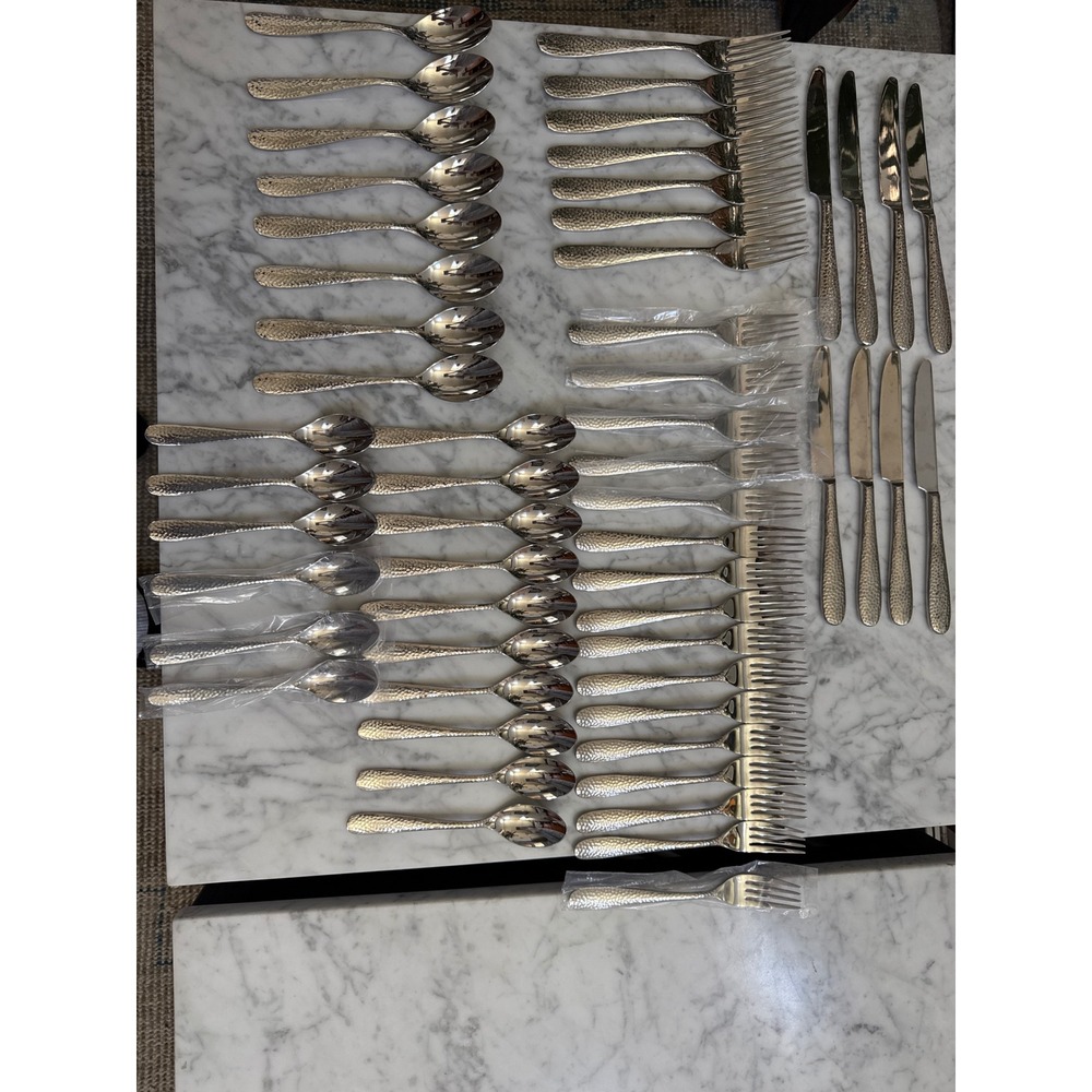 Hampton Forge Tomodachi Dawn 18/10 Stainless Hammered Flatware Set 55pc